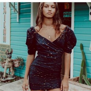 Valiante Bec Puff Sleeve Polka Dot Mini Dress